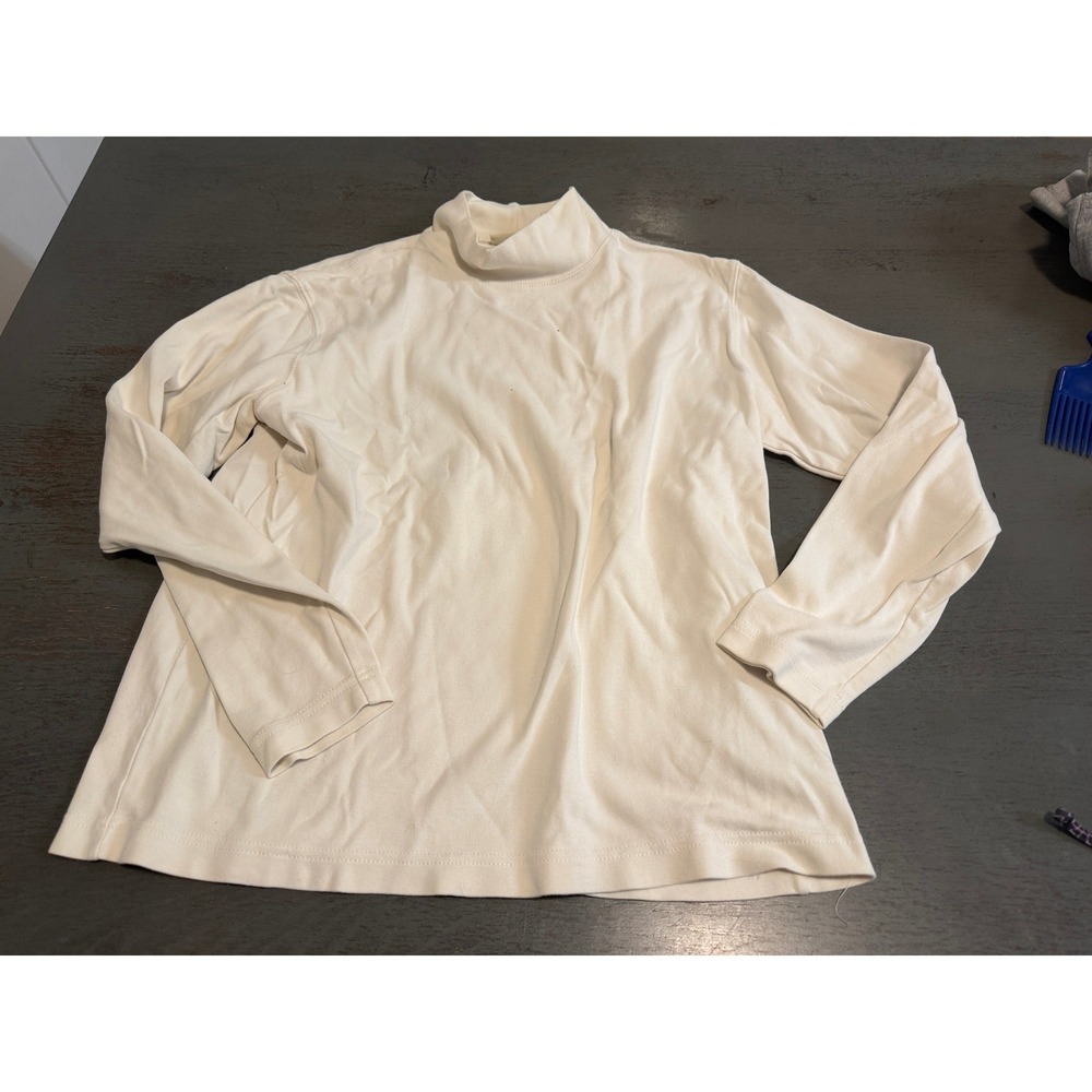St Johns Bay Womens Medium Cream Off White Long Sleeve Turtleneck Top Cotton